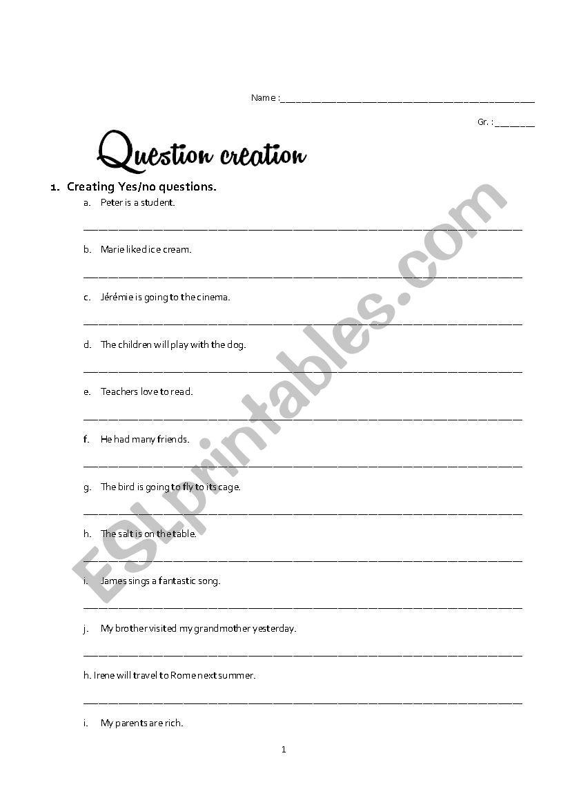 Asking Questions worksheet