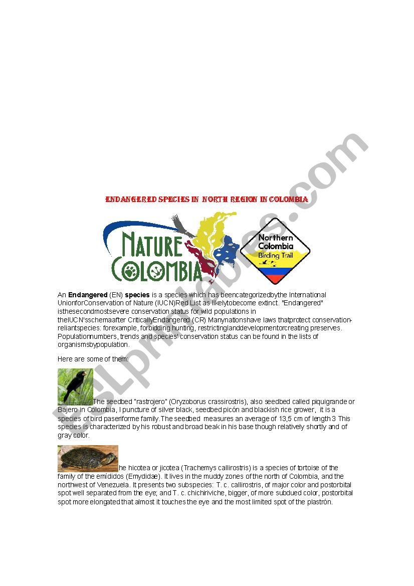 Endangered species in North Colombian region