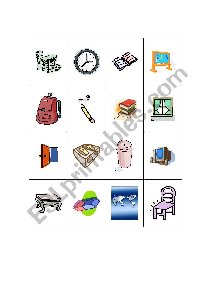 Cards School Objects worksheet
