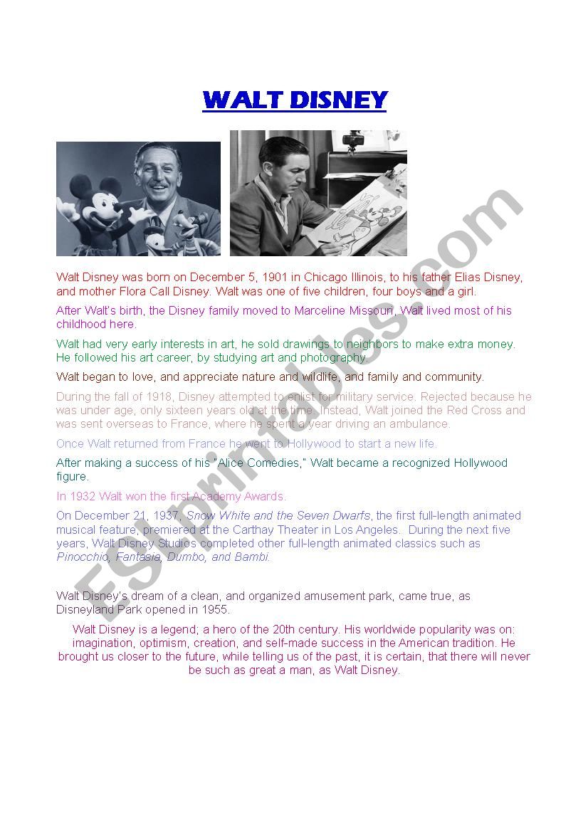 Walt Disney Biography Lesson Plan