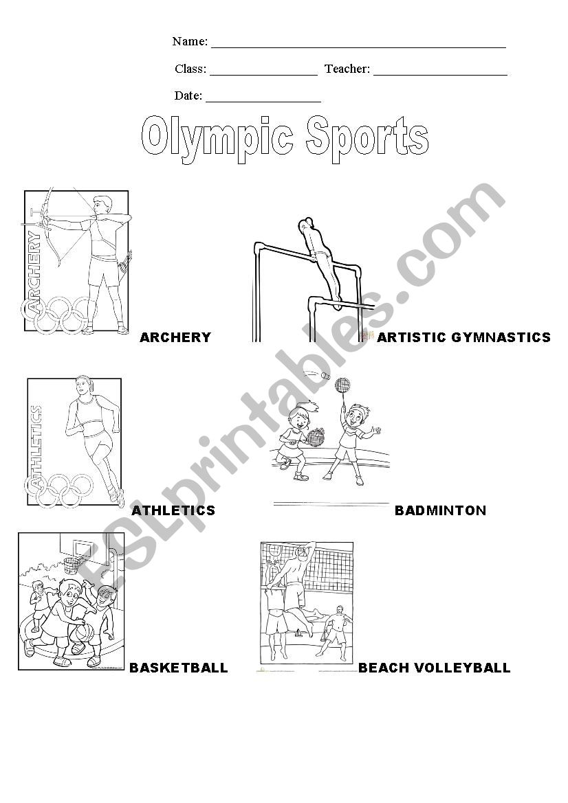 Olympic sports worksheet