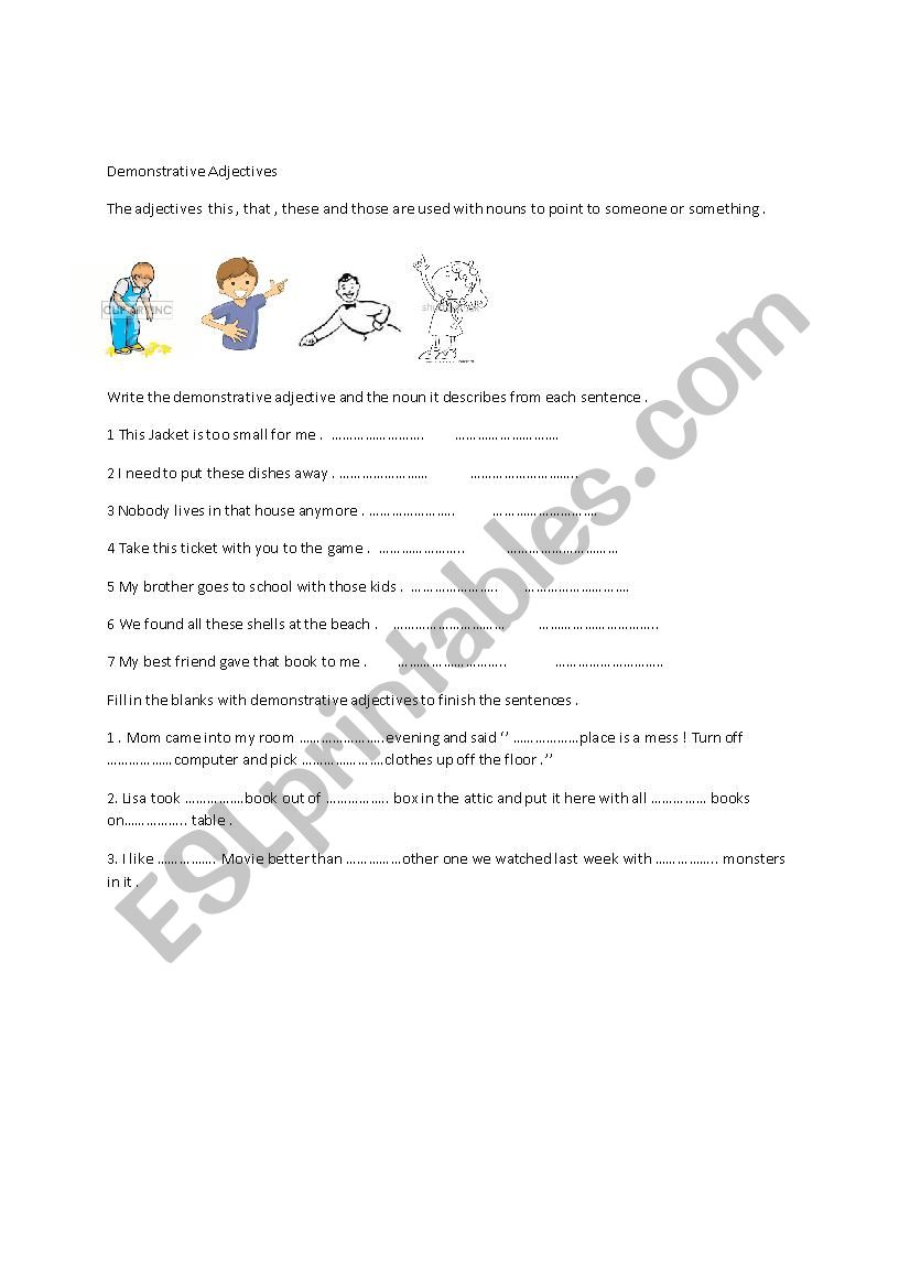 demonstrative adjectives worksheet