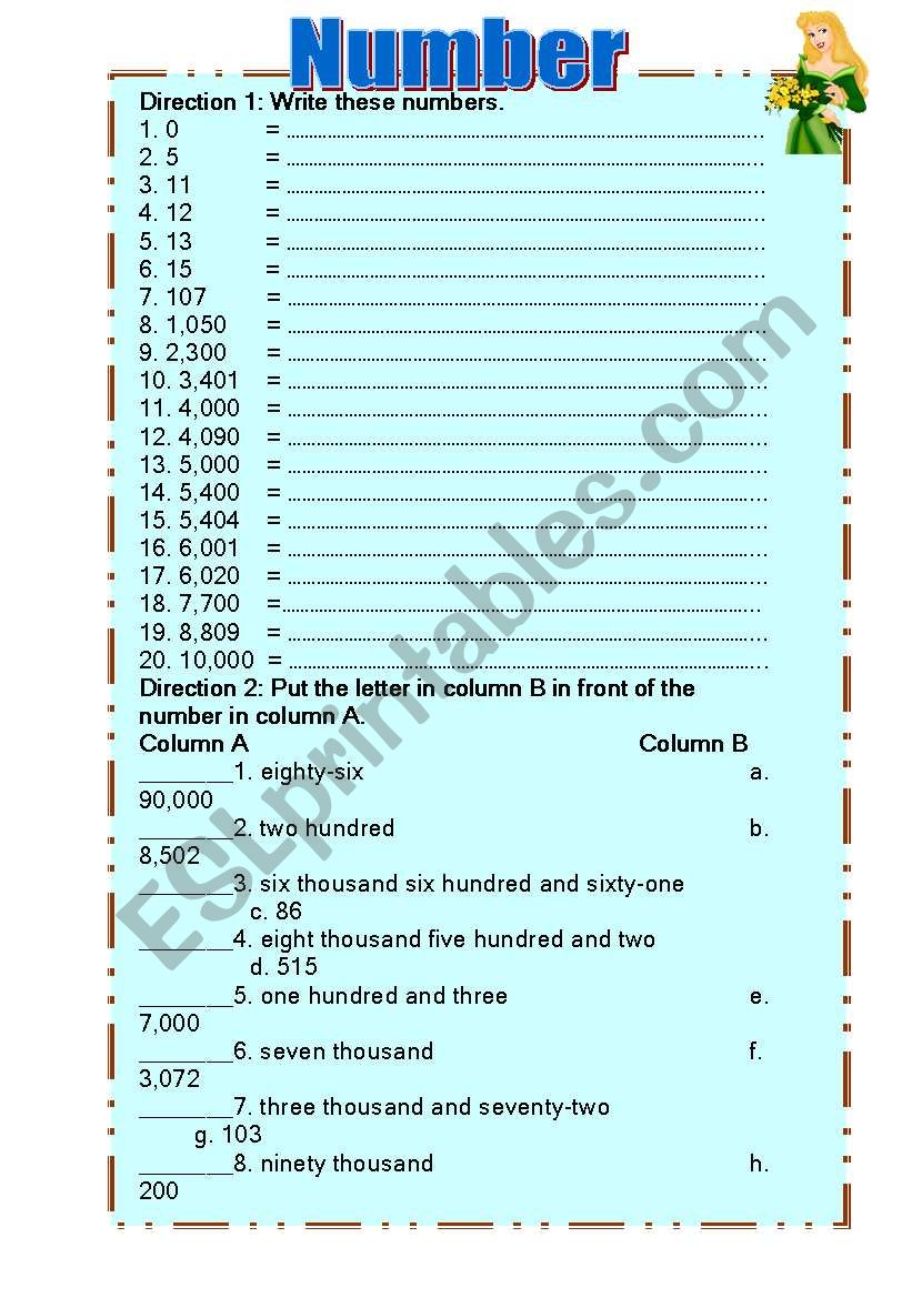 Number worksheet