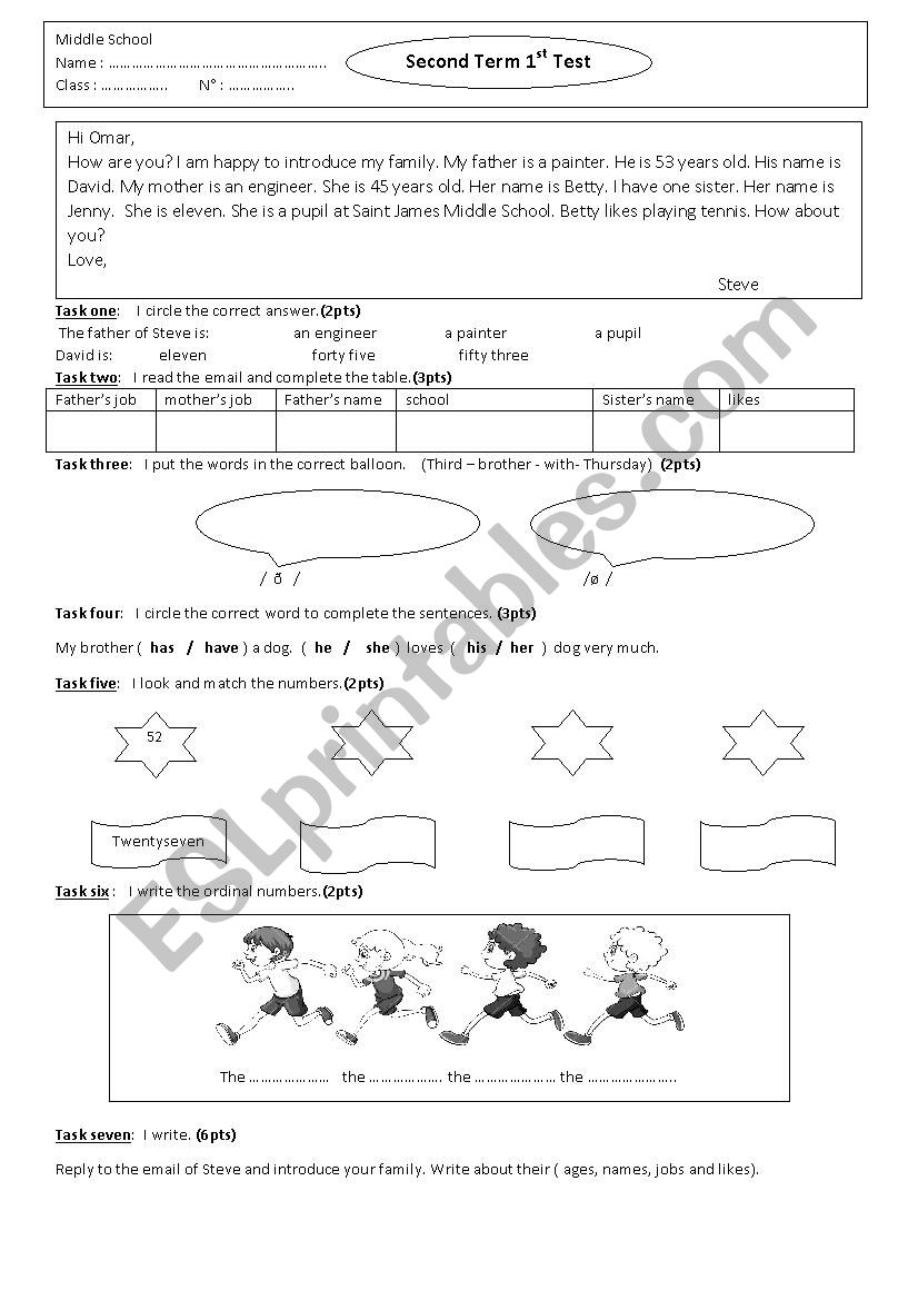 test for elementary worksheet