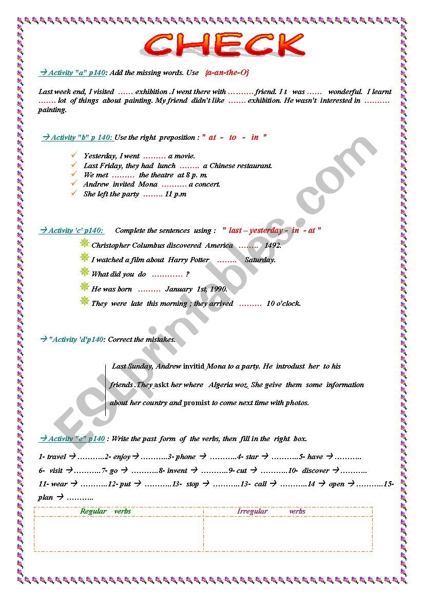  Grammar activities  ( check  2am)