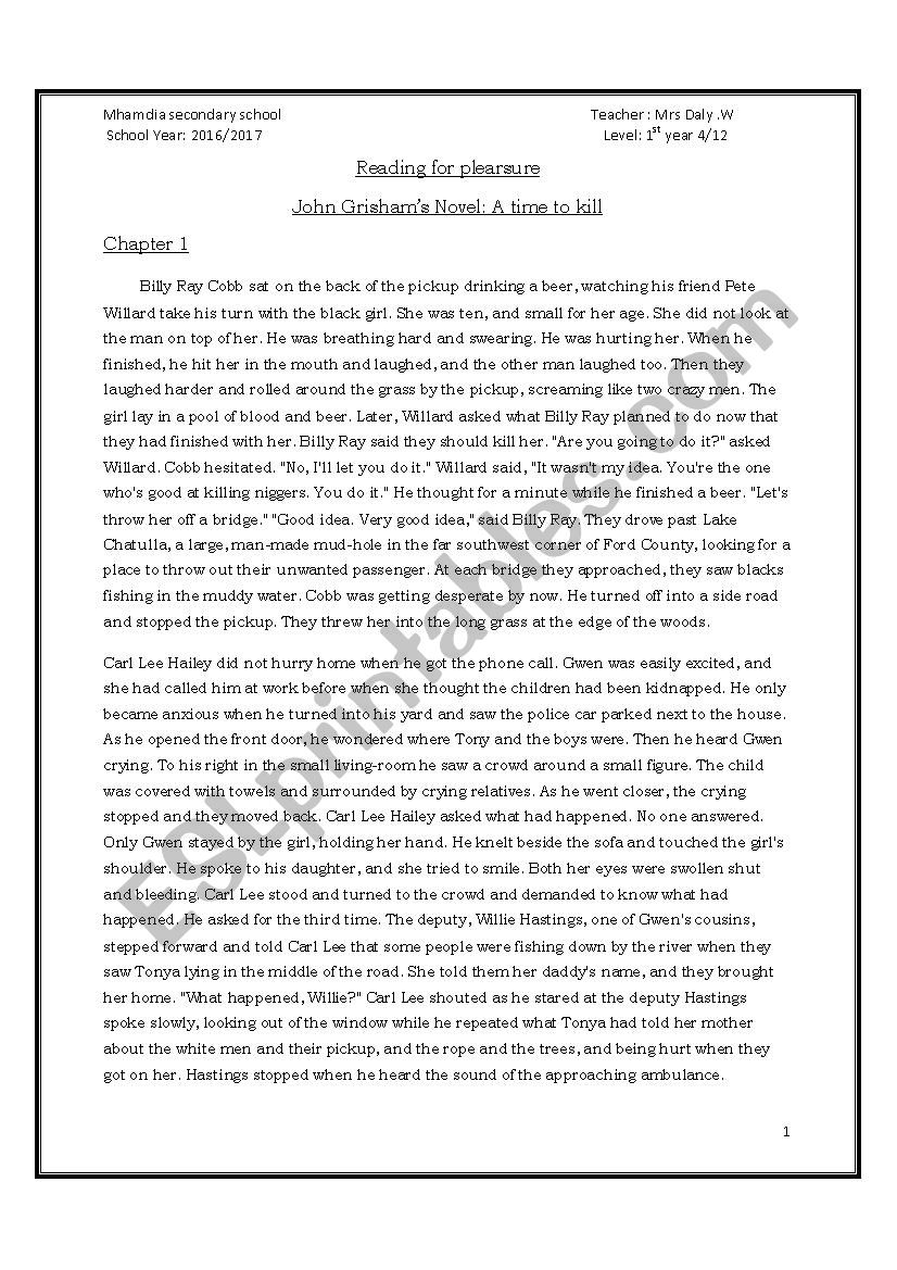 reading for pleasure  worksheet