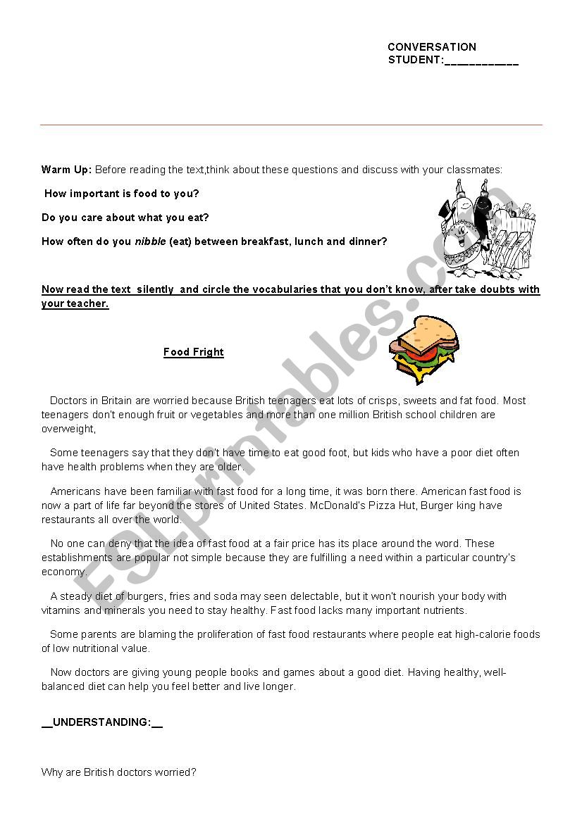 Food Fright worksheet
