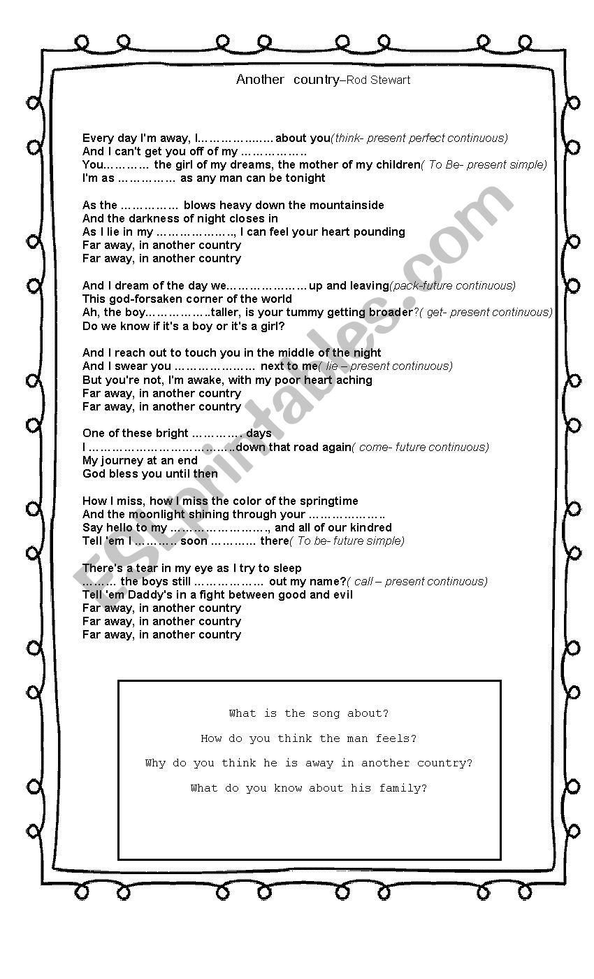 Another country -Rod Stewart worksheet