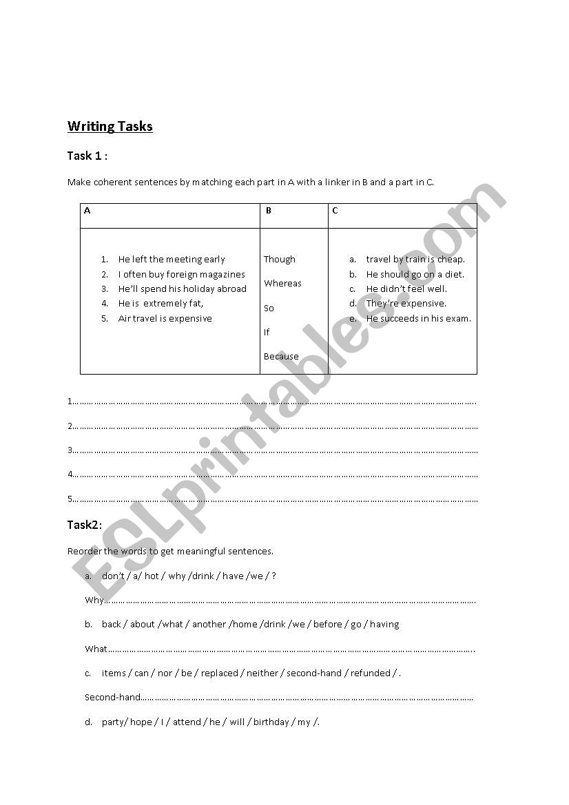 writing activities worksheet