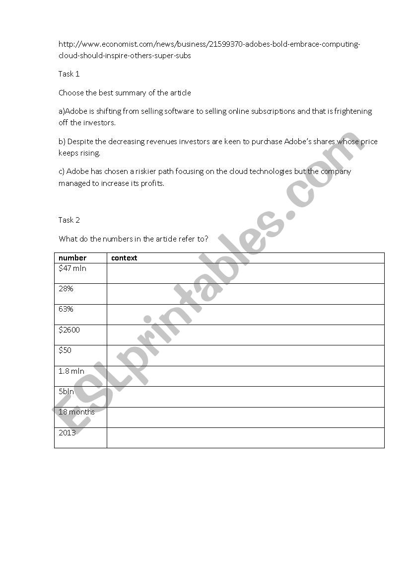 The Economist - Adobe worksheet