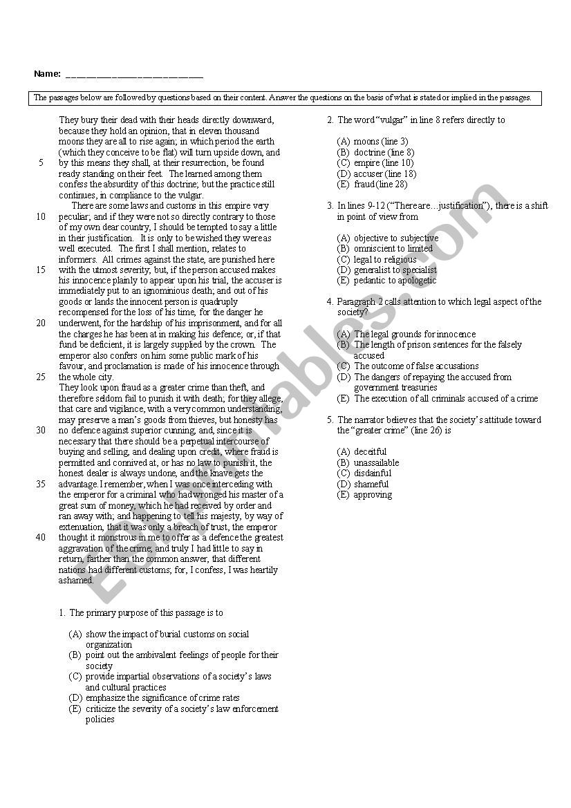 MCQ COMPREHENSION worksheet