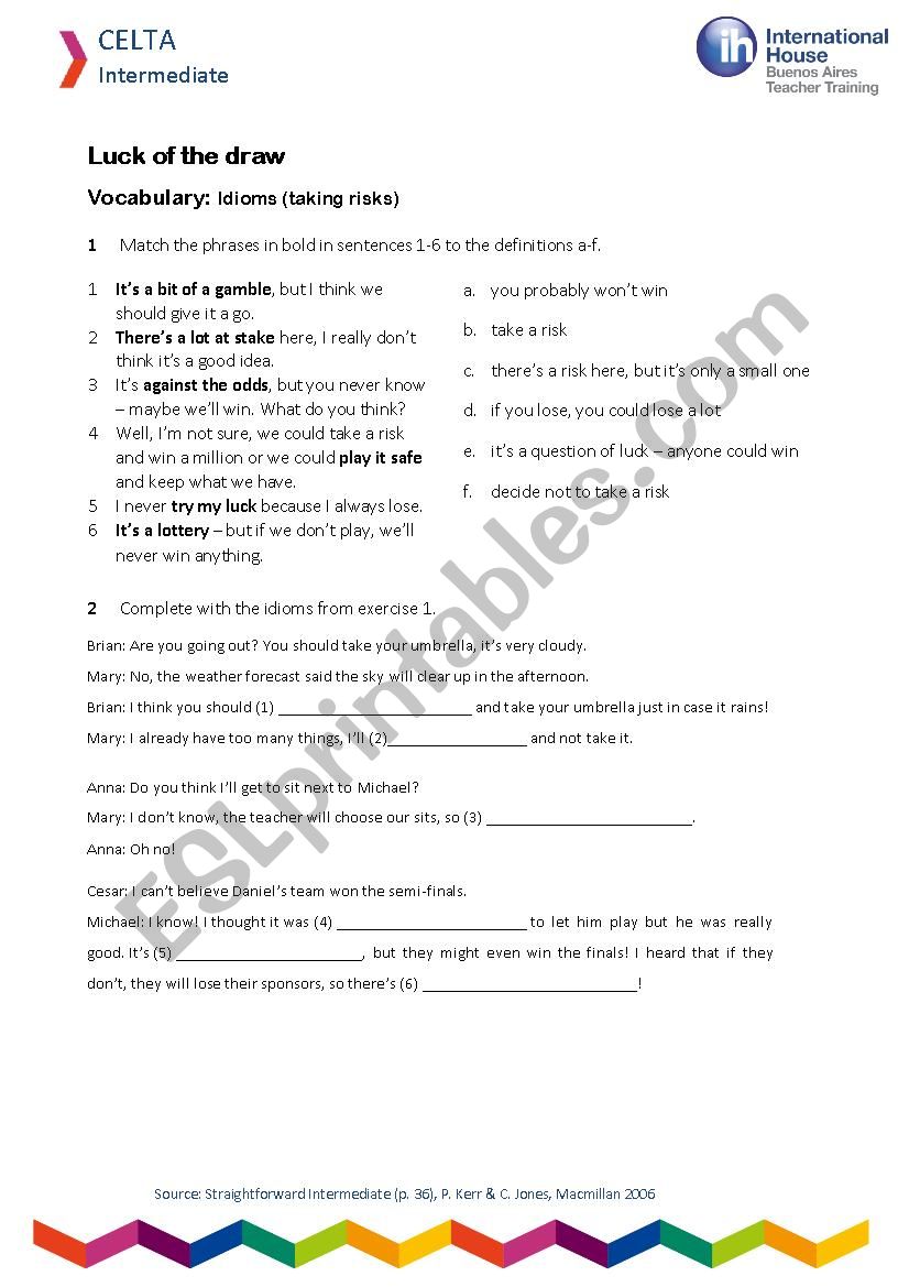 Idioms - risk worksheet