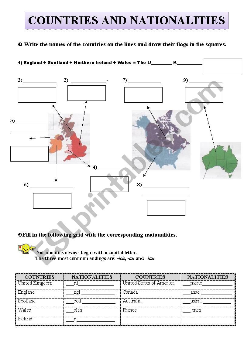 Countries and Nationalities worksheet