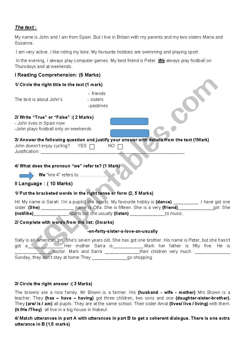 END OF FIRST TERM TEST worksheet