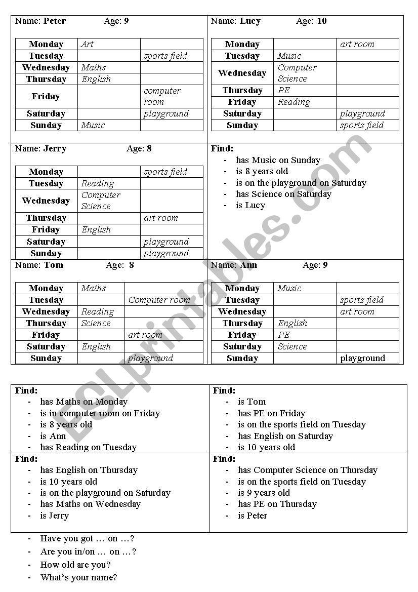 School subjects and rooms worksheet