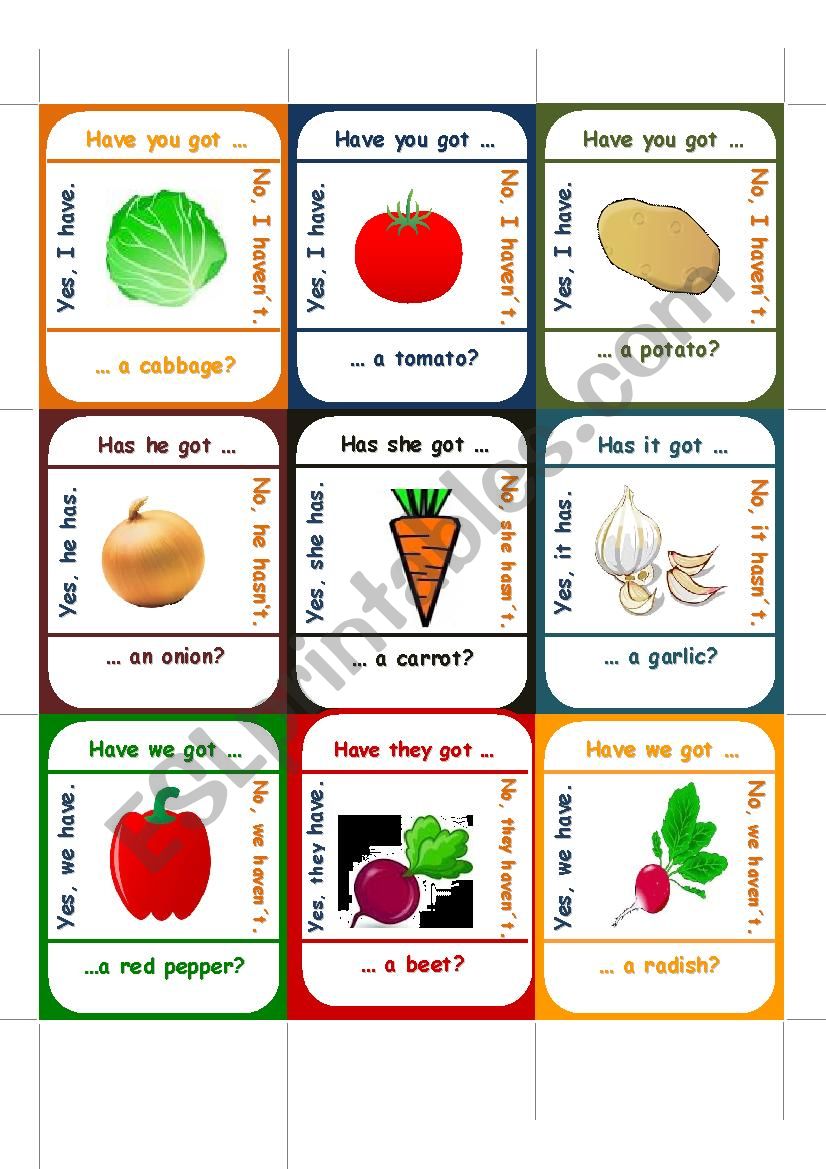 Vegetable Go Fish worksheet