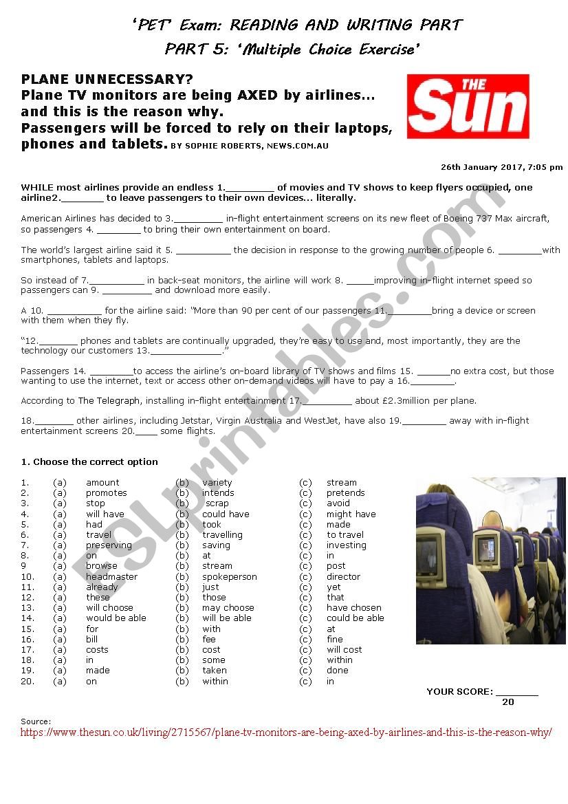 Â´PLANE UNNECESSARY?Â´ Multiple Choice Exercise - Â´PETÂ´ Exam - Reading Part 5 