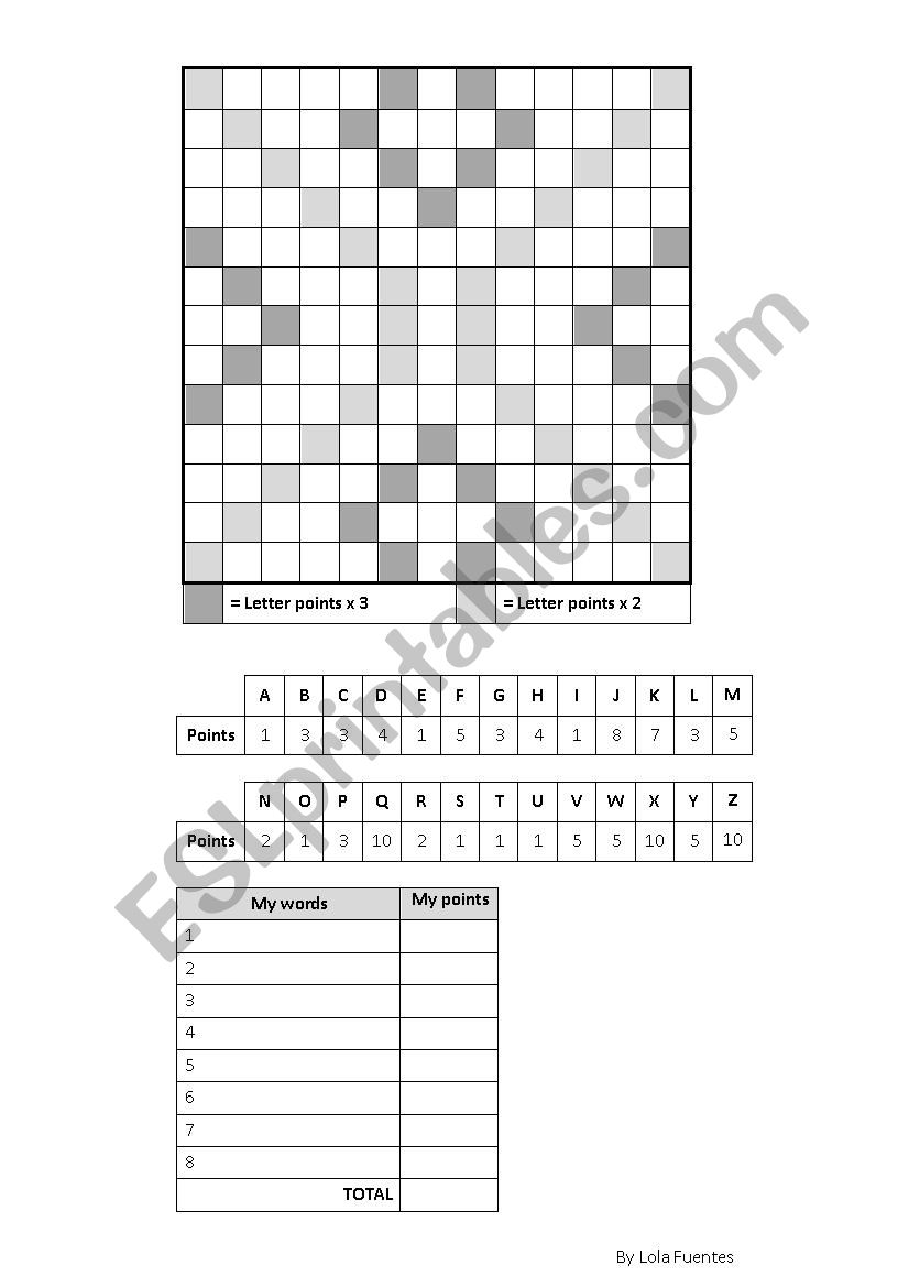 SCRABBLE worksheet