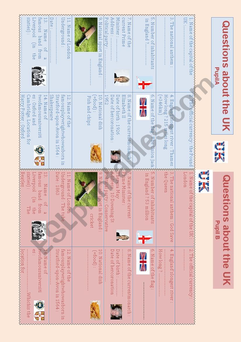 The UK - Information gap speaking activity