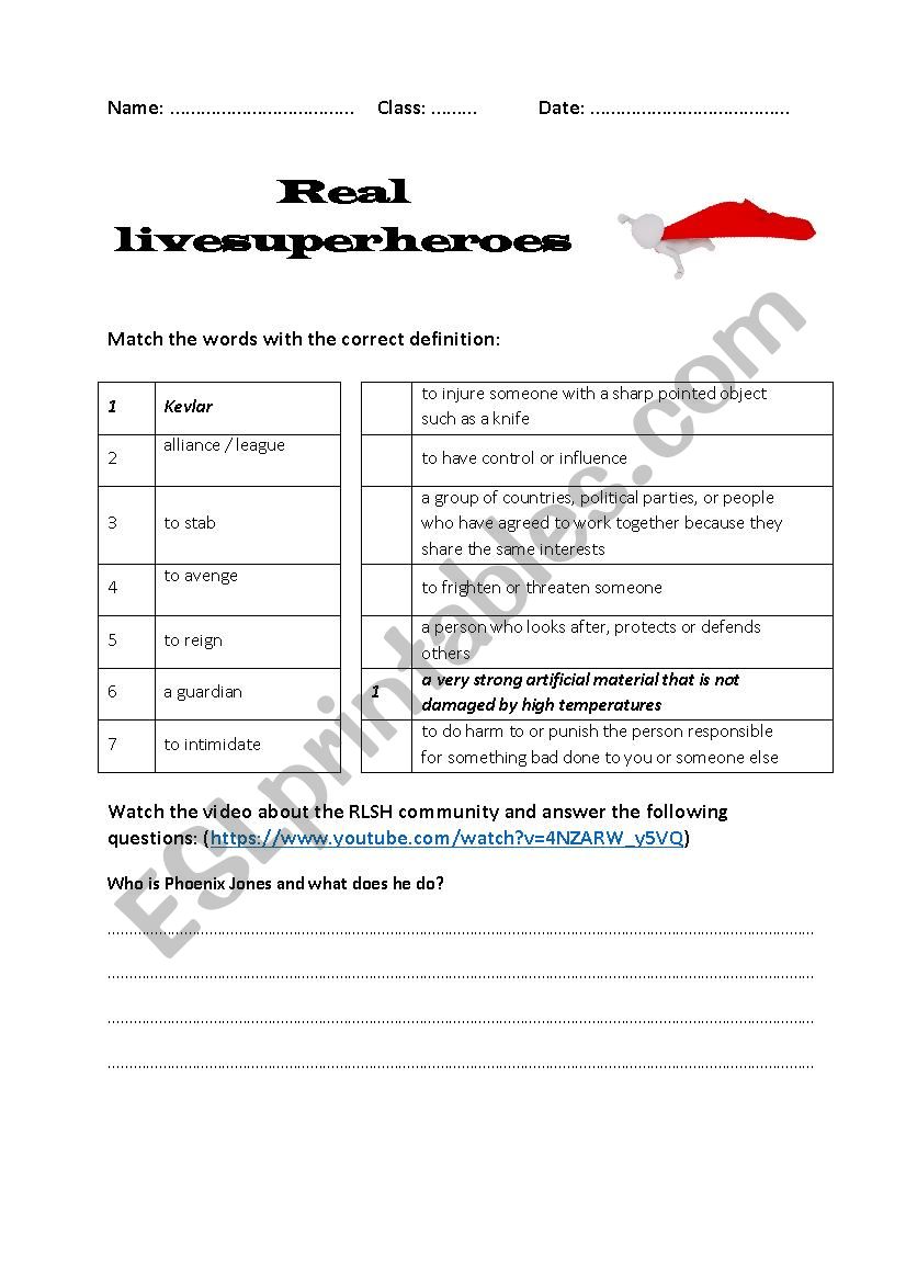 Real Life Superheroes worksheet