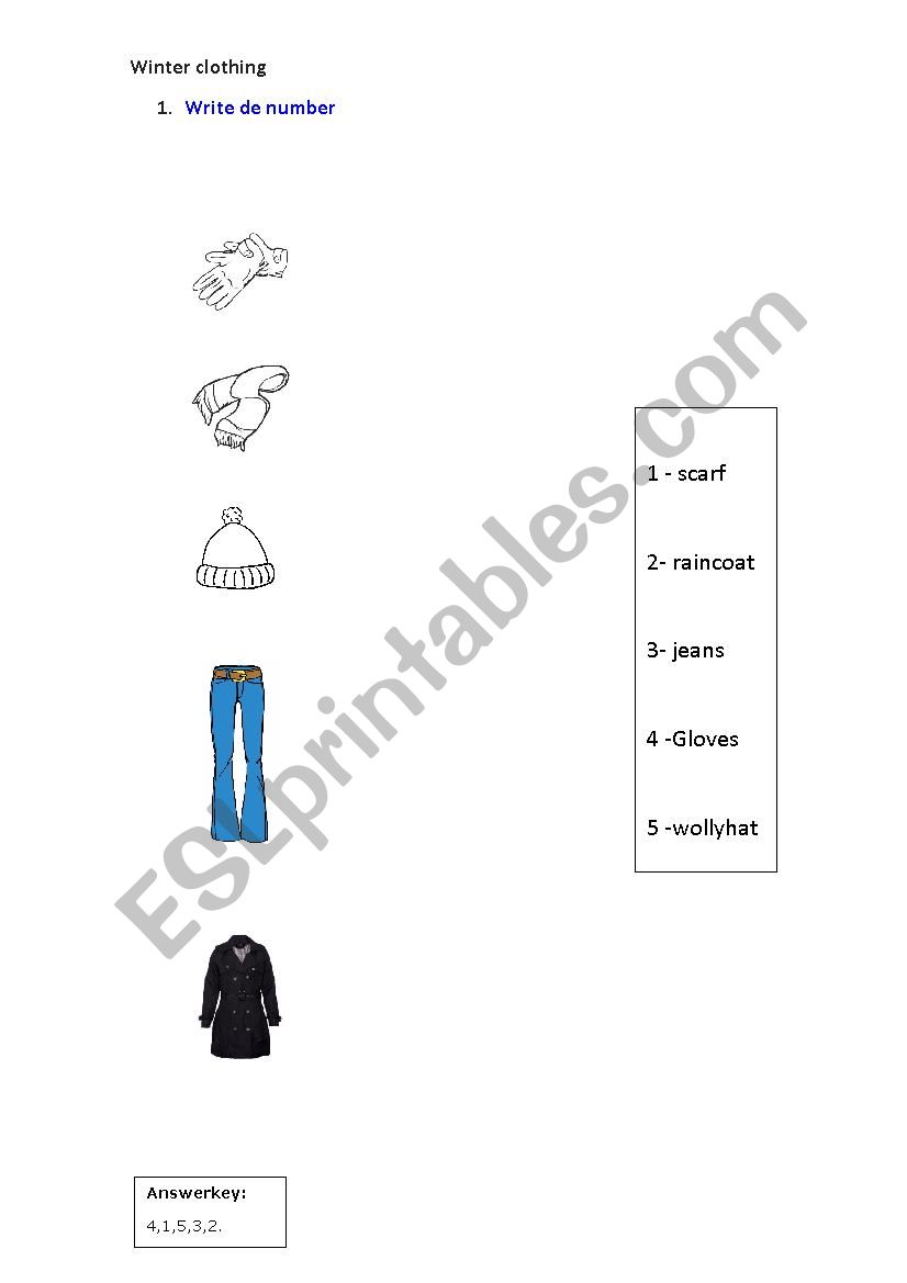 Winter clothes worksheet