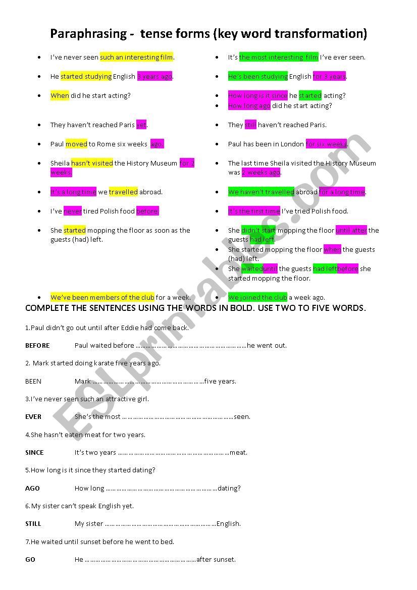 Key word transforamtion - tense forms (since, for, ever, never, its the first time) FCE level