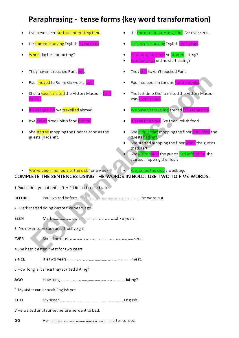 Key word transforamtion - tense forms (since, for, ever, never, itÂ´s the first time) FCE level