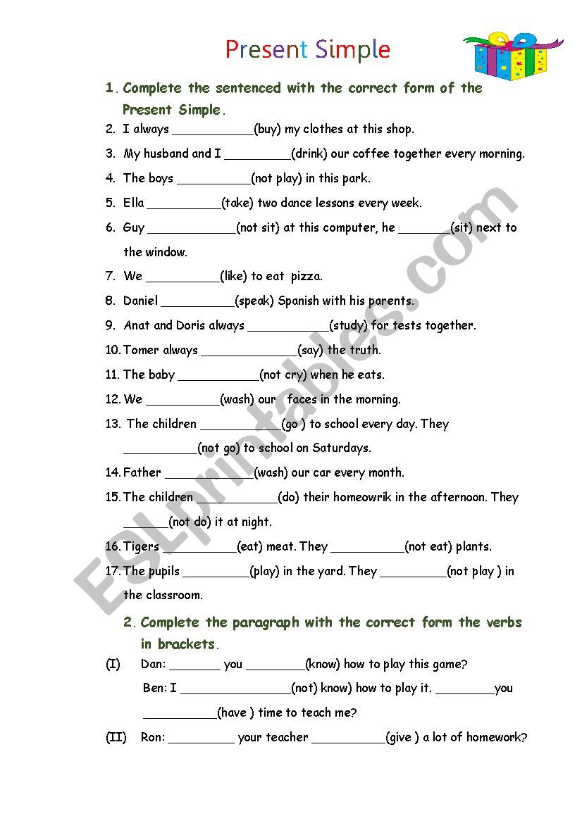 Present Simple worksheet