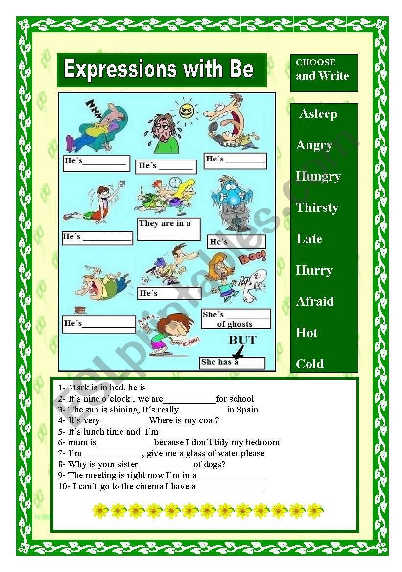 Expressions with be worksheet