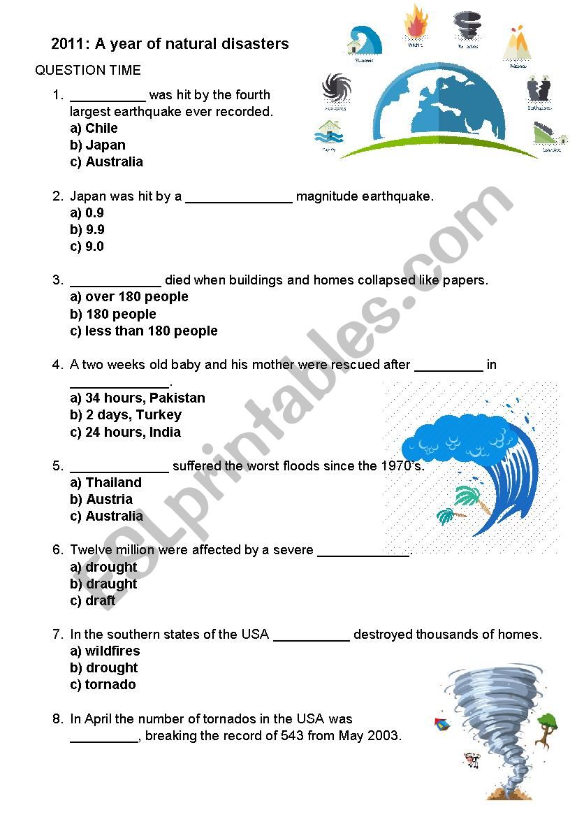 Natural Disasters 2011 worksheet