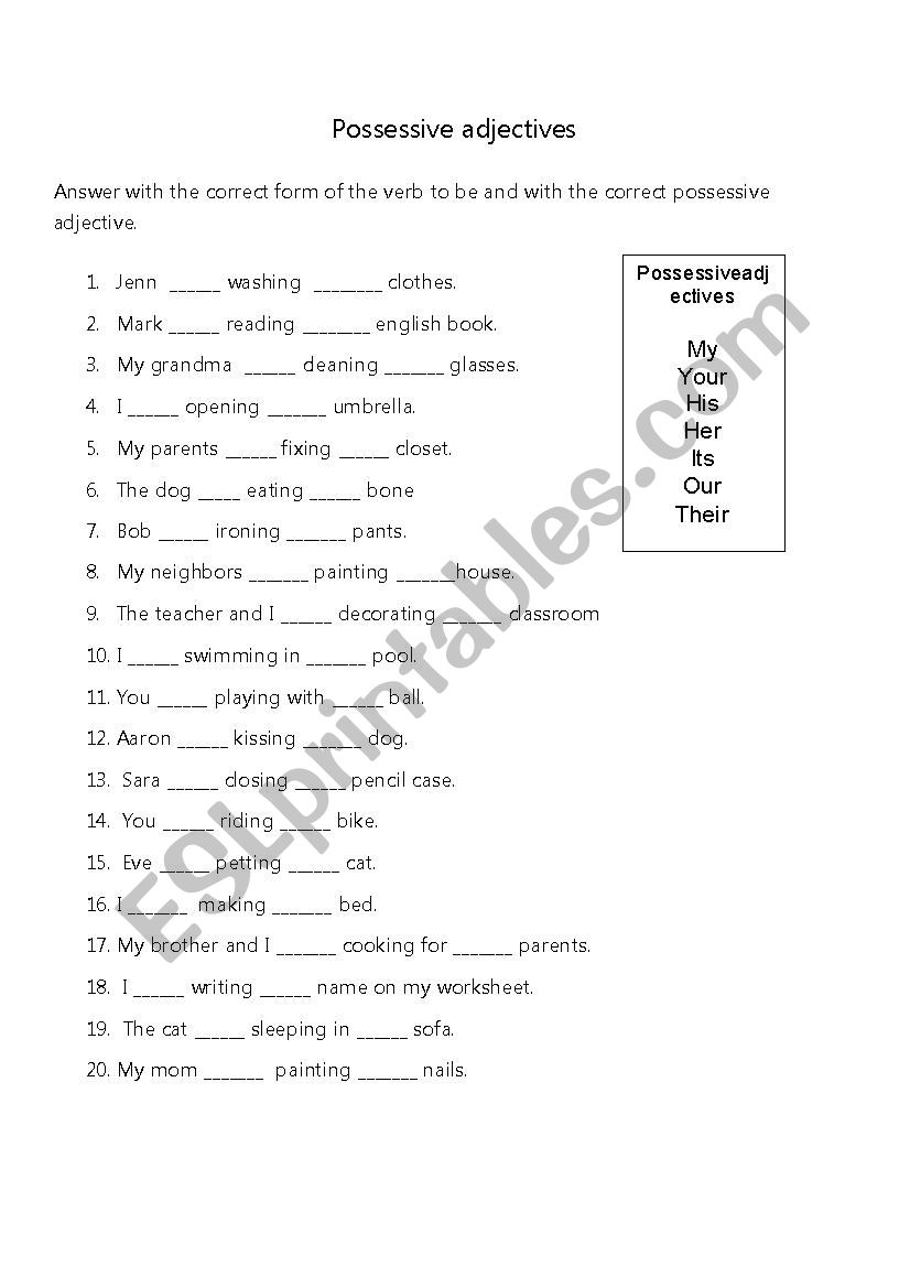 Possessive adjectives  worksheet
