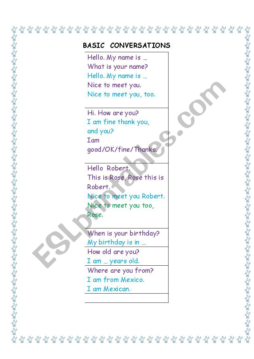 Basic Conversations worksheet