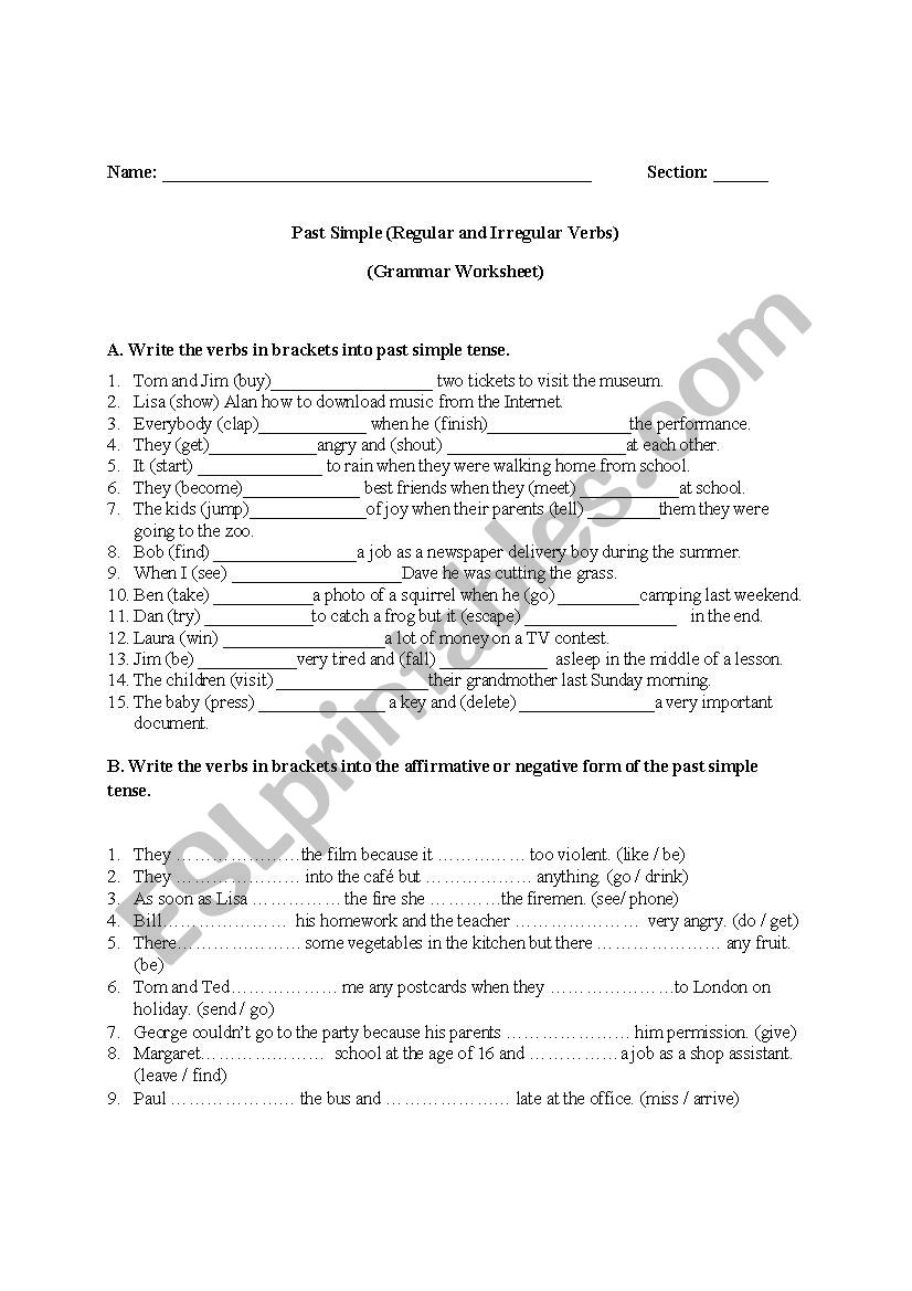 Past Simple Tense (Regular and Irregular verbs)