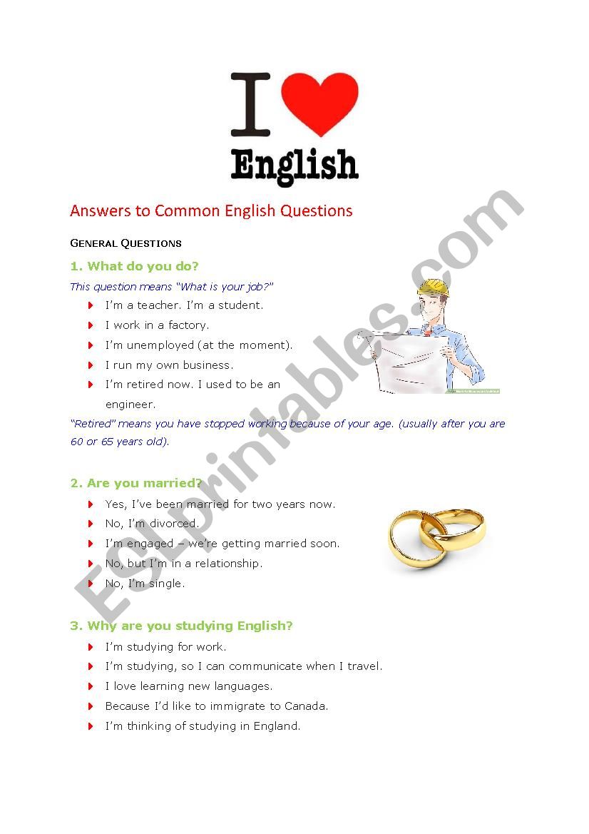 Answers to common question in English