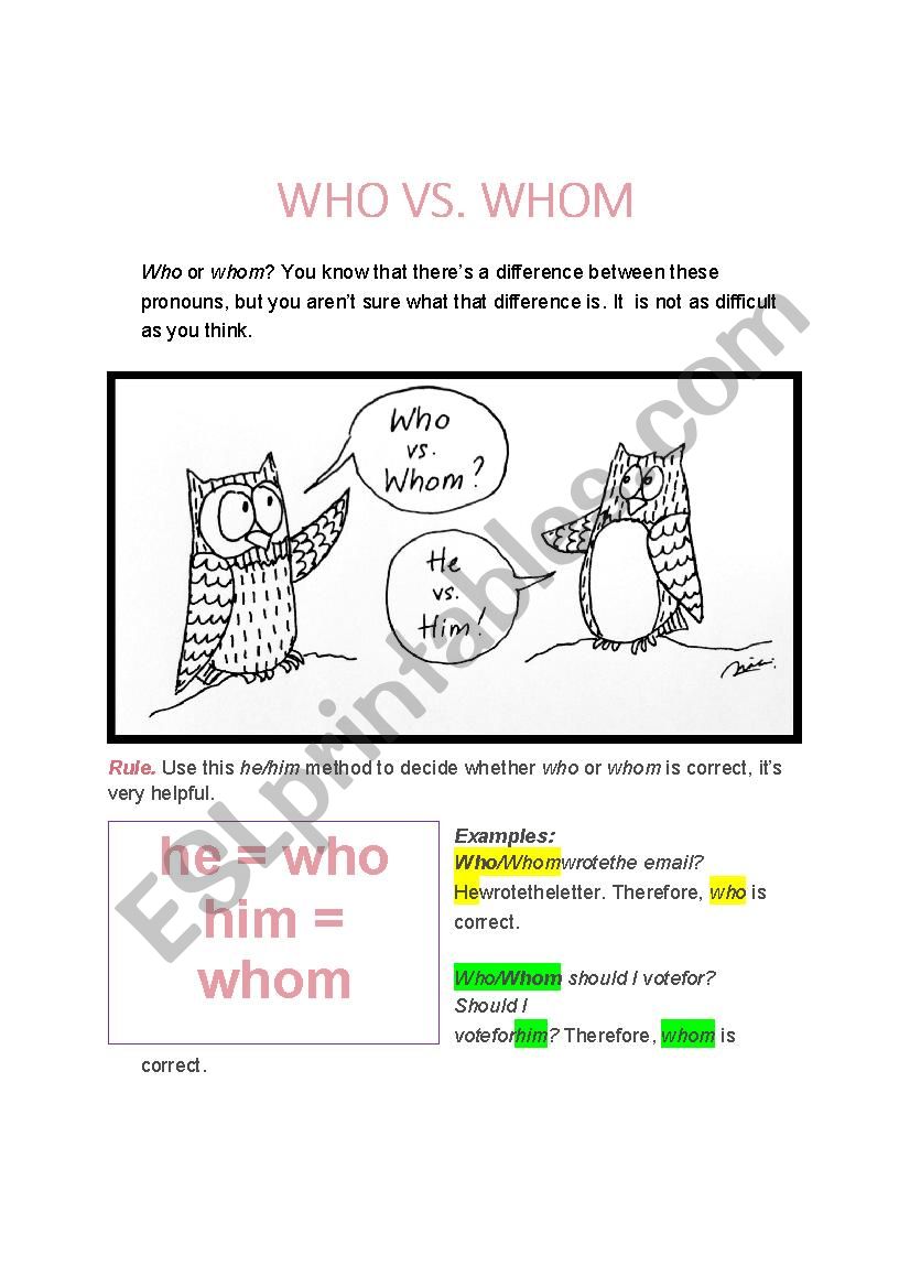 who or whom worksheet