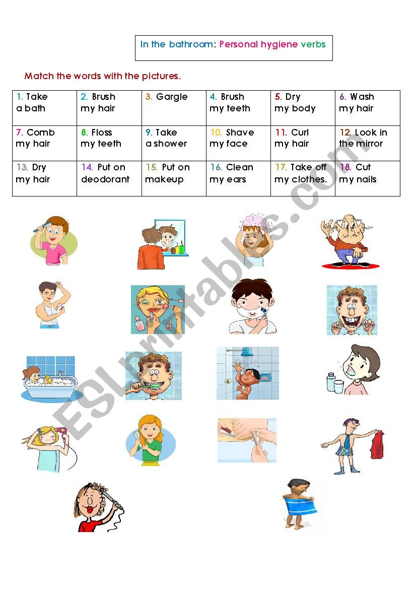 The bathroom: Personal hygiene verbs