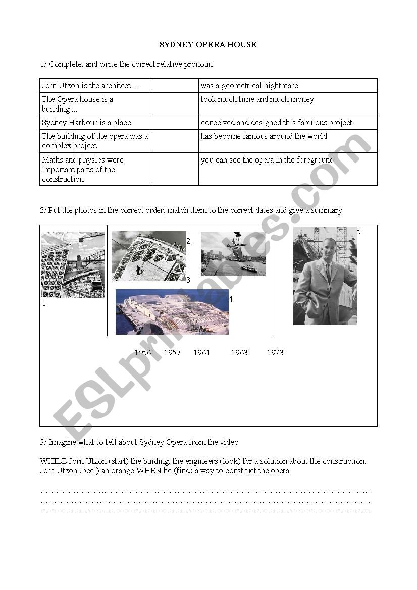 sydney opera house worksheet