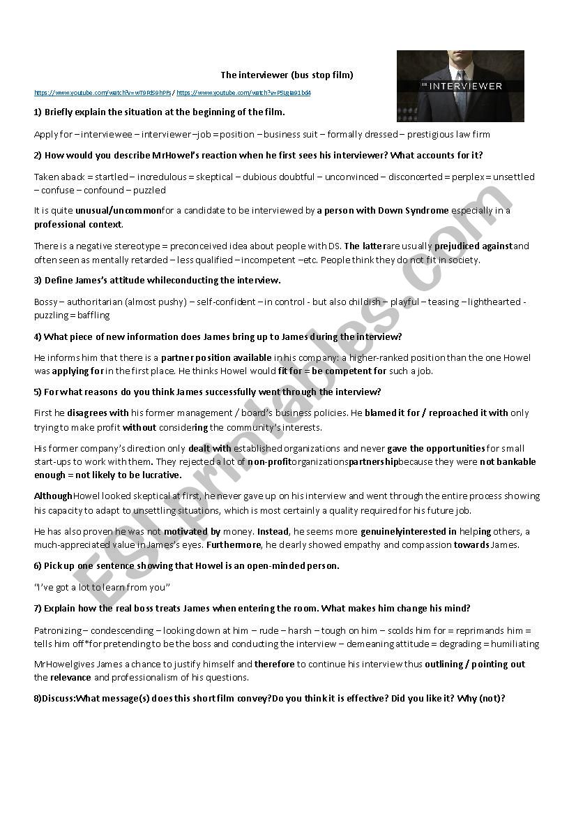 The interviewer  worksheet