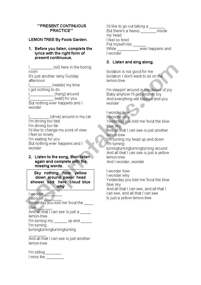 Present Continuous practice worksheet