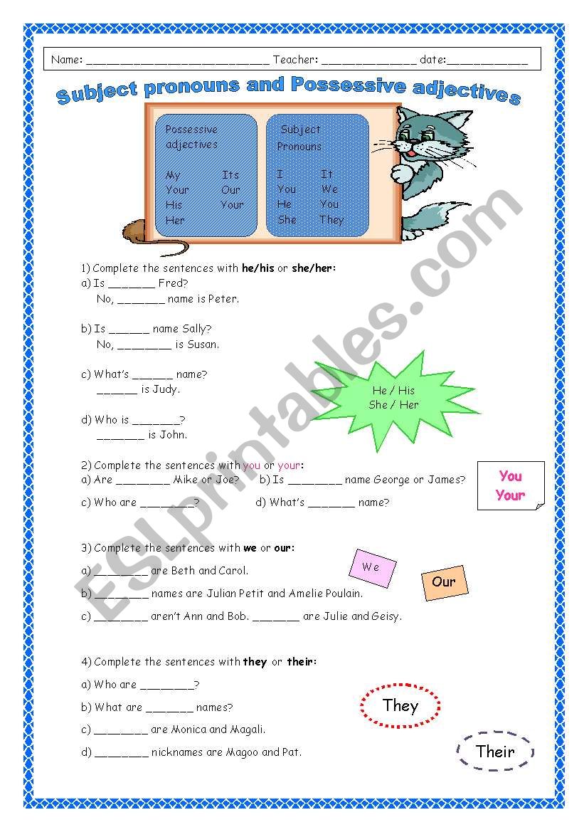 Subject pronouns and possessive adjectives