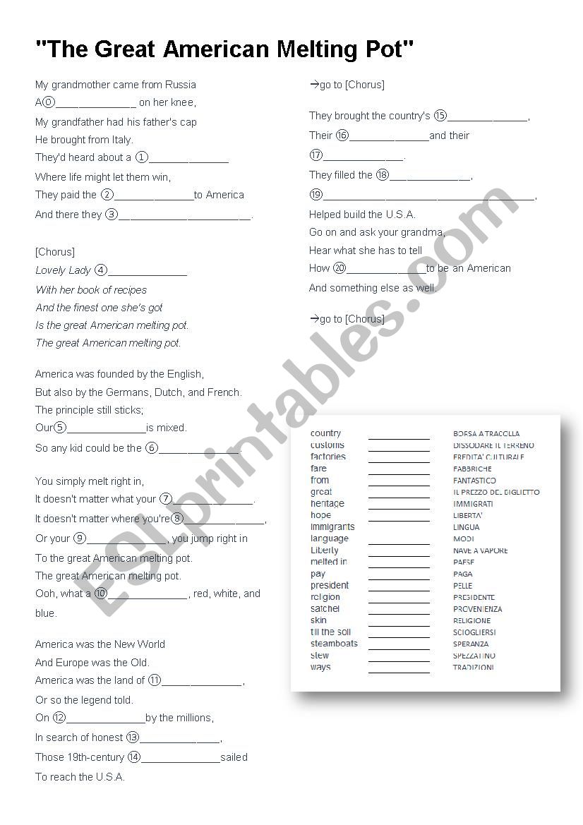 The Great American Melting Pot song sheet