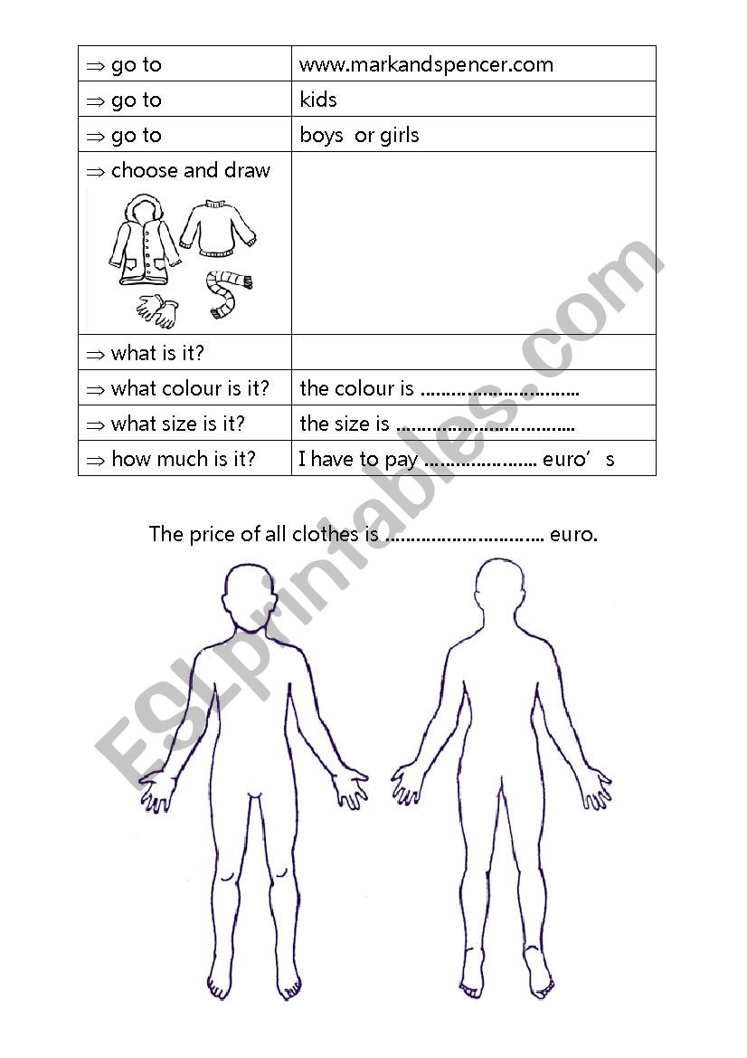 buying clothes worksheet