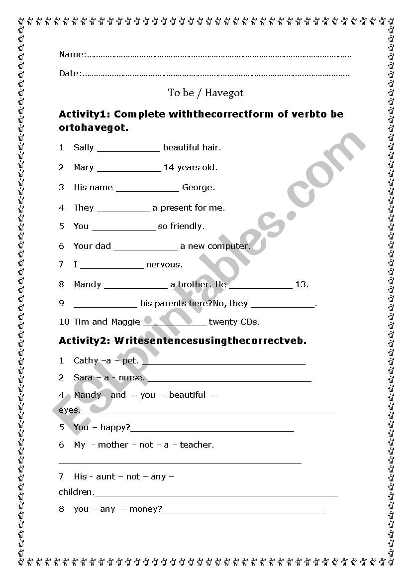 have got - to be worksheet