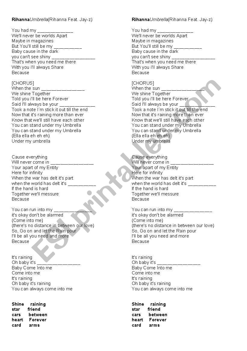 music: umbrella worksheet