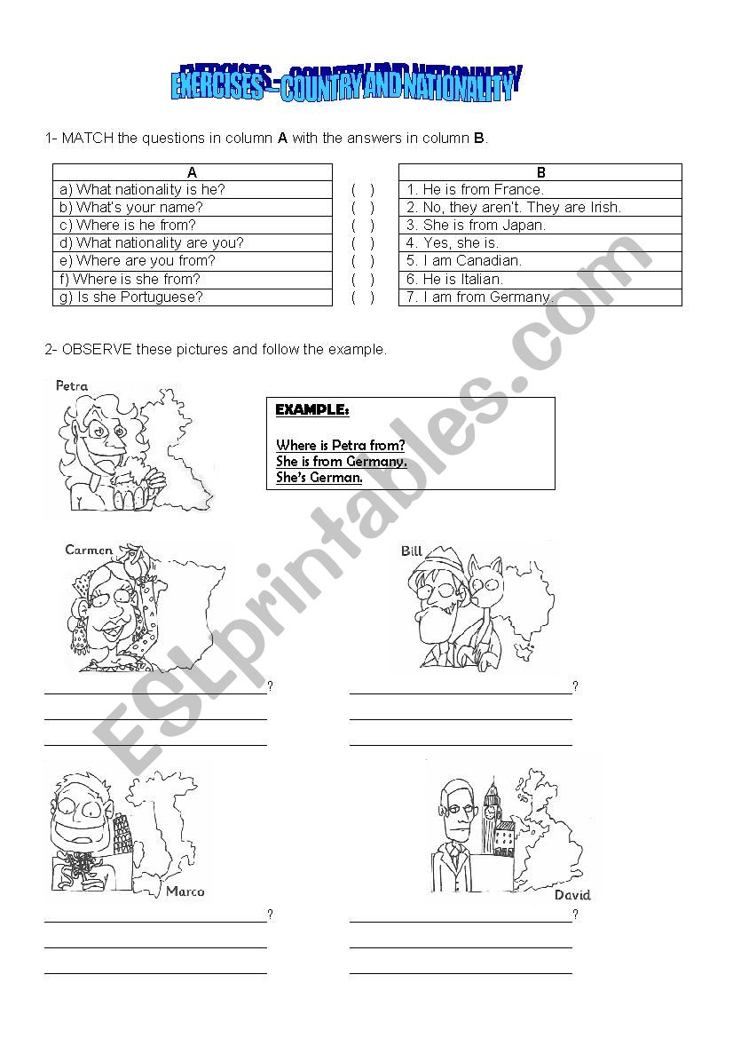 country and nationality worksheet