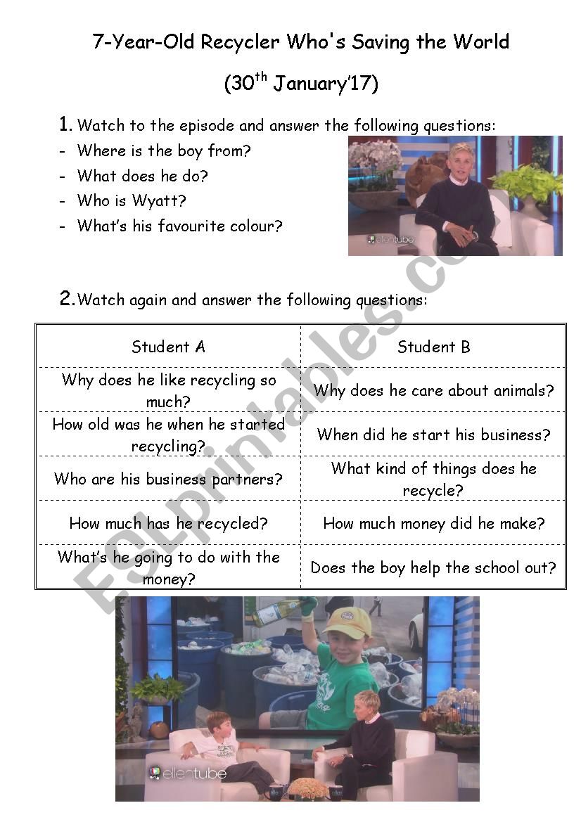 Reported speech with Ellen worksheet