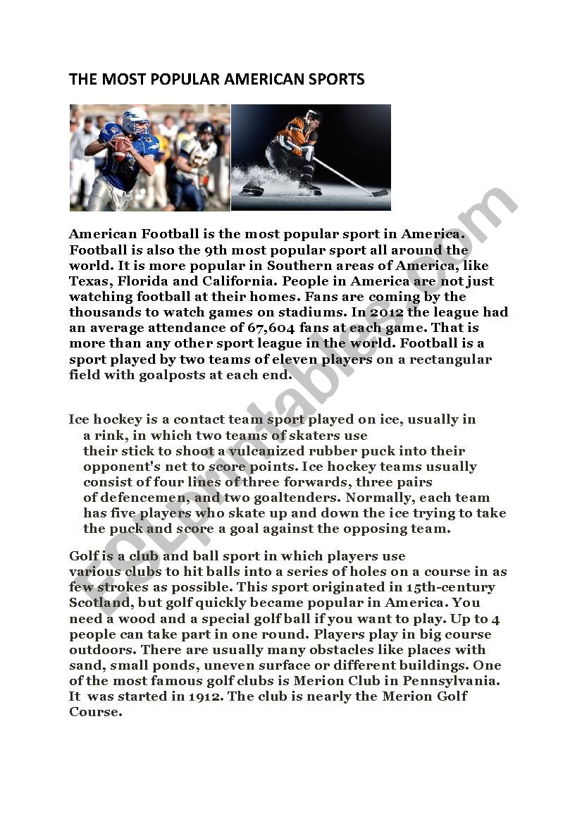 The most popular sports in the USA