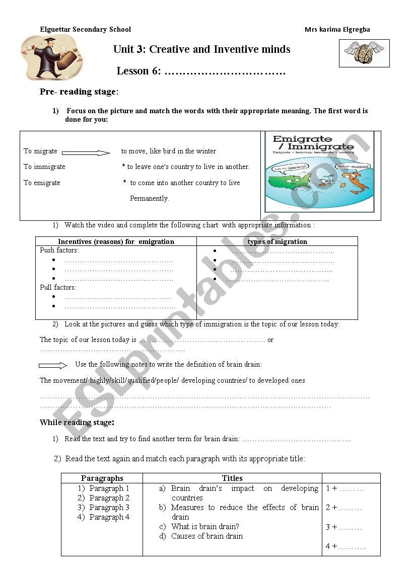 Brain Drain worksheet