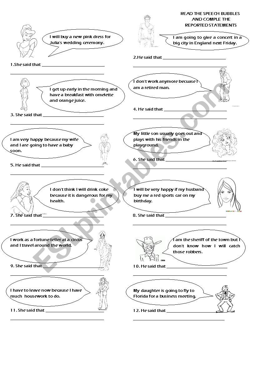 reported speech worksheet