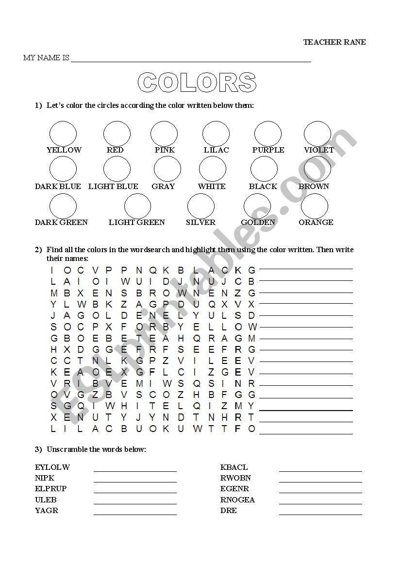 Colors worksheet